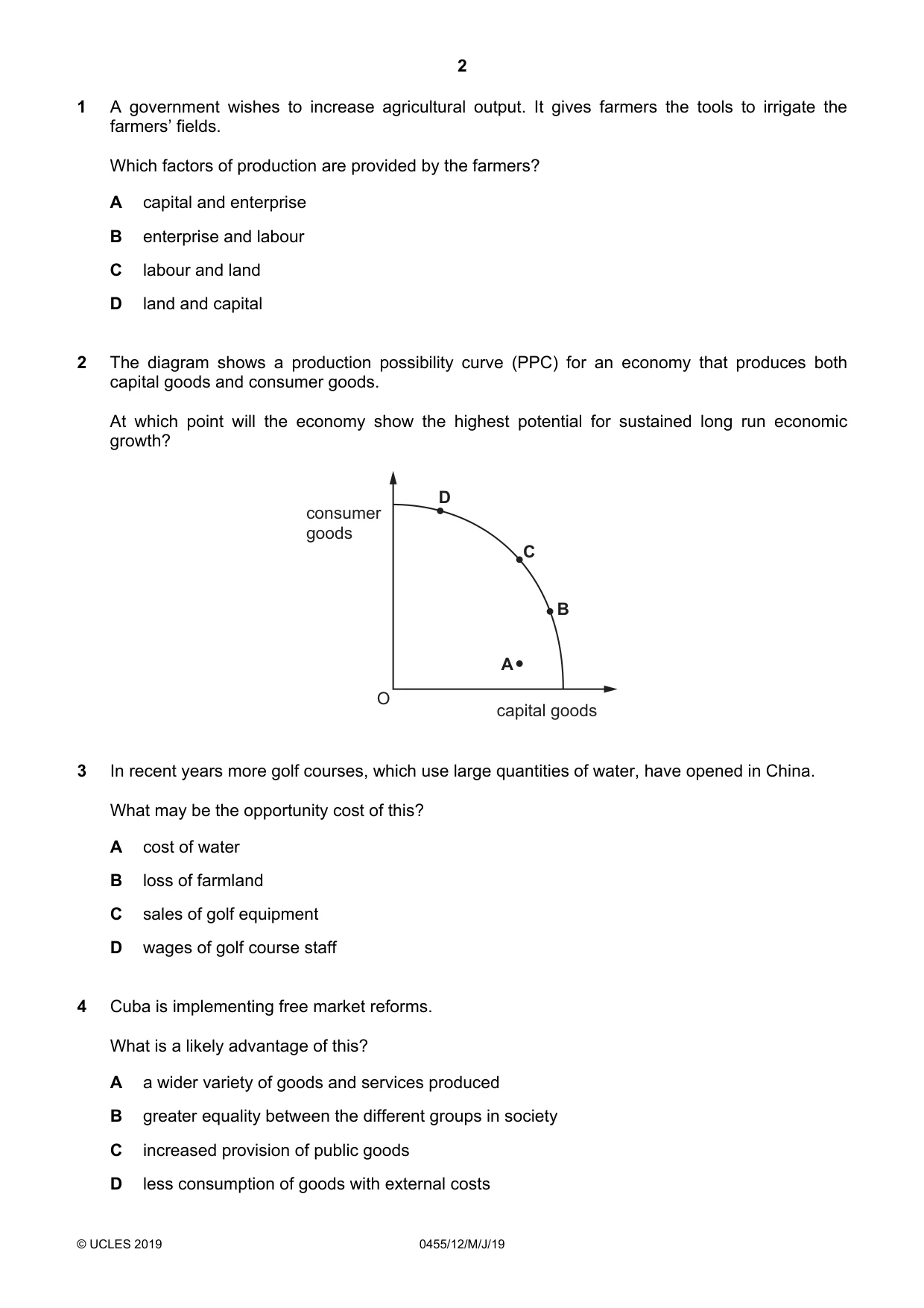 Cambridge IGCSE Economics 0455 2019 May/June Paper 1 · Variant 2 question paper, page 2 of 12