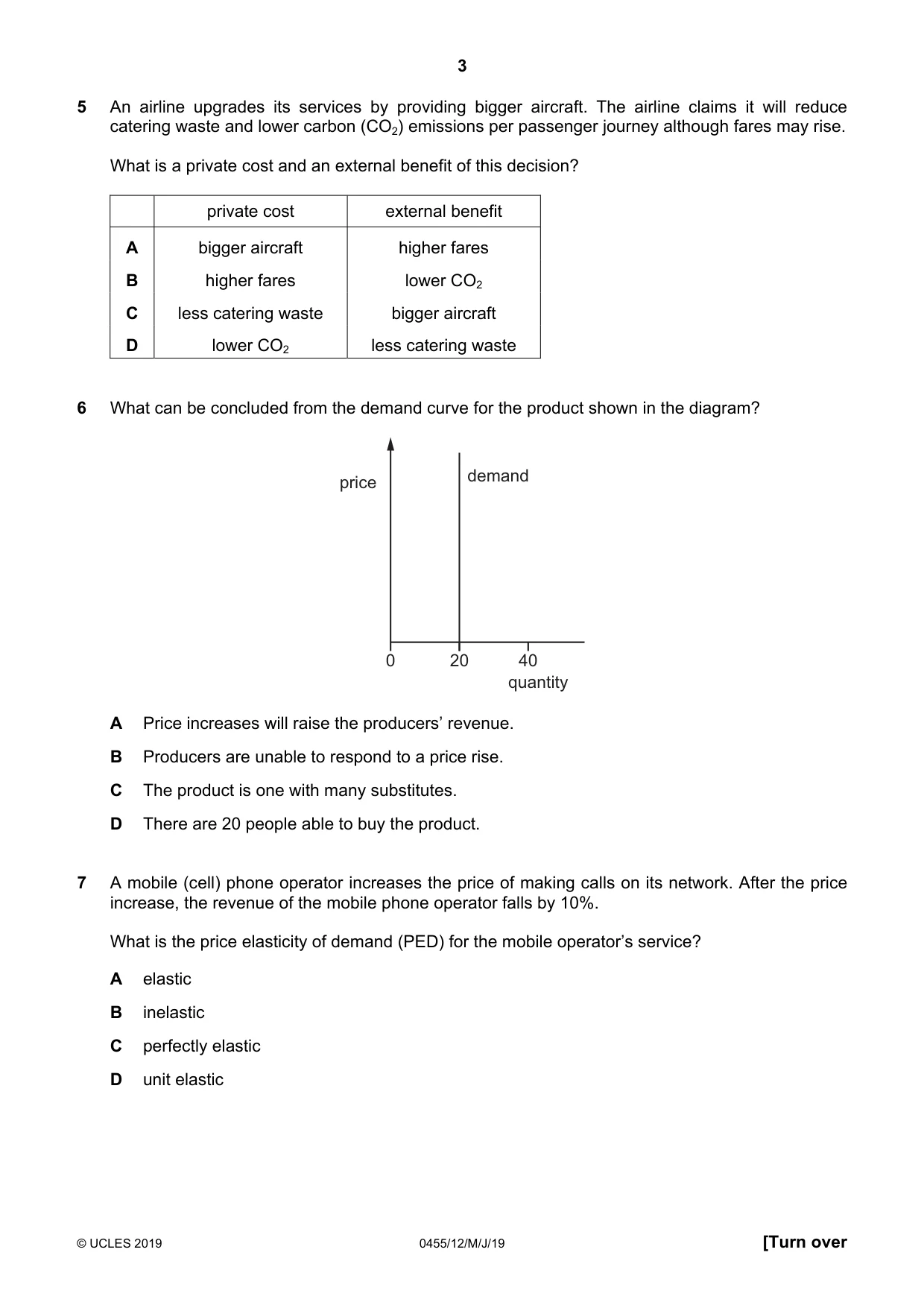 Cambridge IGCSE Economics 0455 2019 May/June Paper 1 · Variant 2 question paper, page 3 of 12