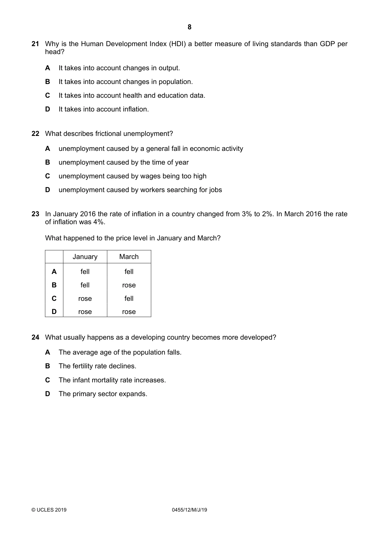 Cambridge IGCSE Economics 0455 2019 May/June Paper 1 · Variant 2 question paper, page 8 of 12