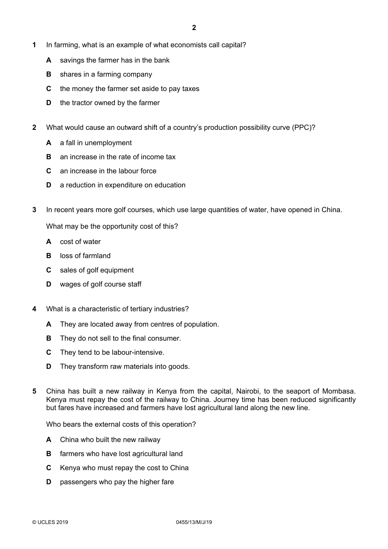 Cambridge IGCSE Economics 0455 2019 May/June Paper 1 · Variant 3 question paper, page 2 of 8