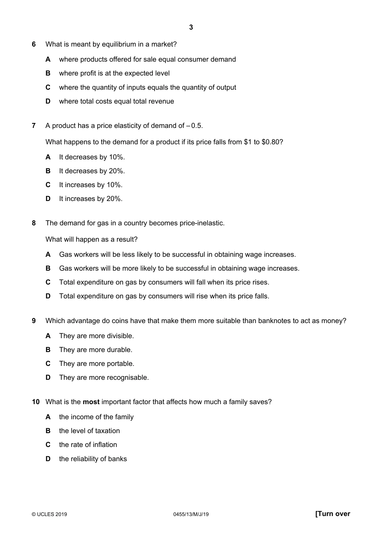 Cambridge IGCSE Economics 0455 2019 May/June Paper 1 · Variant 3 question paper, page 3 of 8