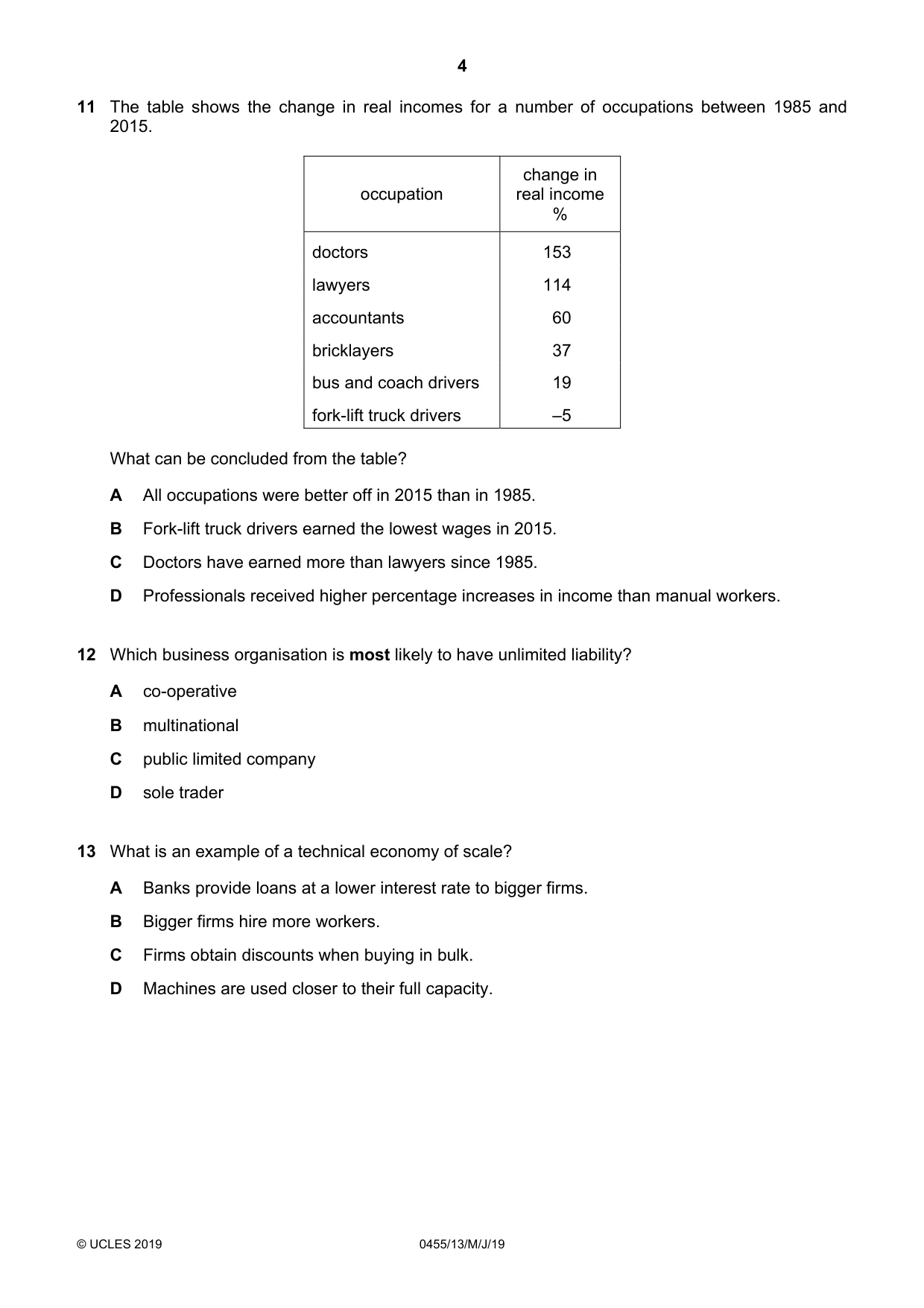 Cambridge IGCSE Economics 0455 2019 May/June Paper 1 · Variant 3 question paper, page 4 of 8