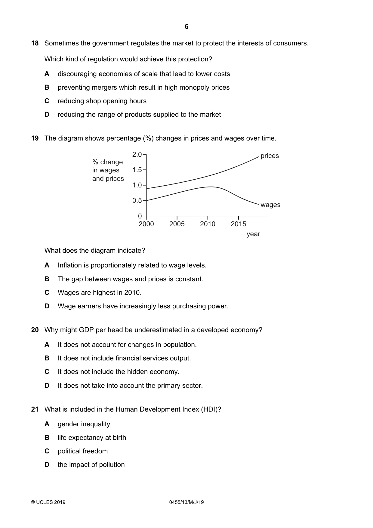 Cambridge IGCSE Economics 0455 2019 May/June Paper 1 · Variant 3 question paper, page 6 of 8