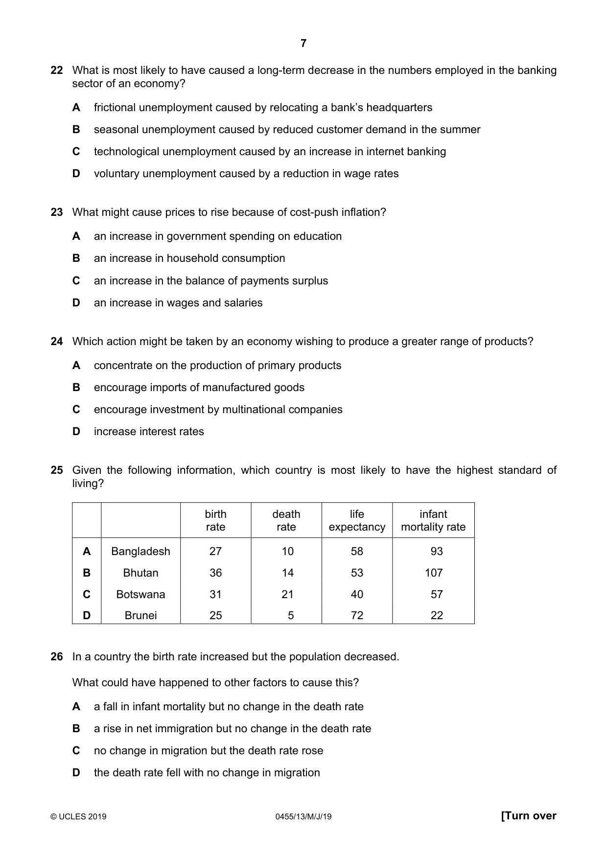 Cambridge IGCSE Economics 0455 2019 May/June Paper 1 · Variant 3 question paper, page 7 of 8