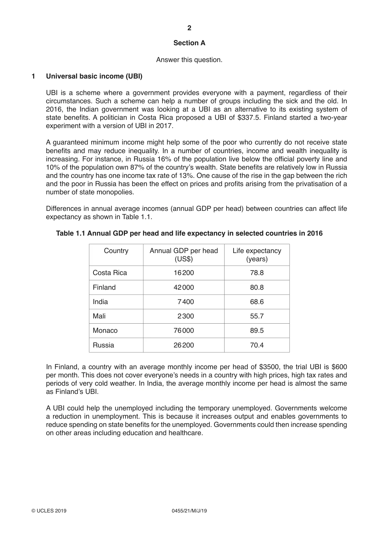 Cambridge IGCSE Economics 0455 2019 May/June Paper 2 · Variant 1 question paper, page 2 of 8