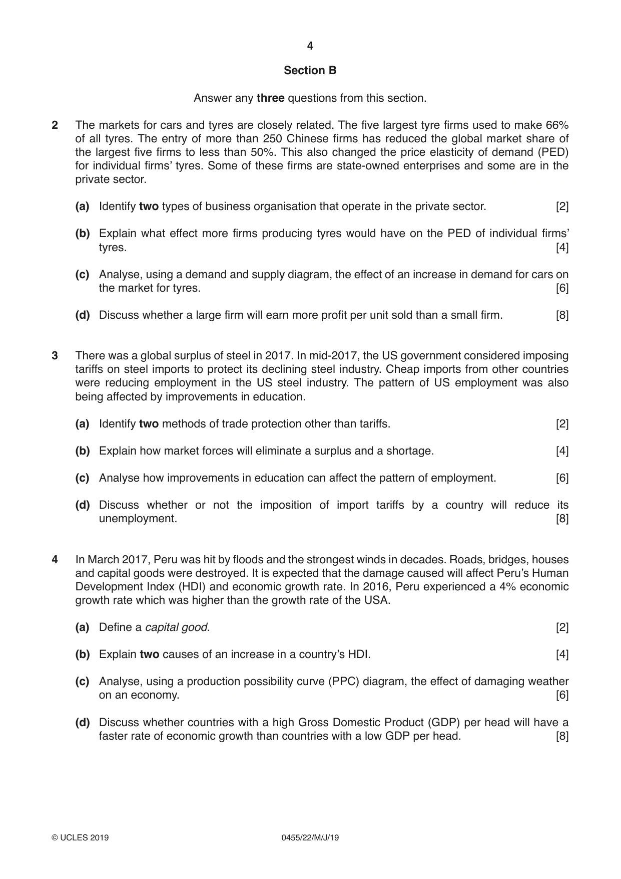 Cambridge IGCSE Economics 0455 2019 May/June Paper 2 · Variant 2 question paper, page 4 of 8