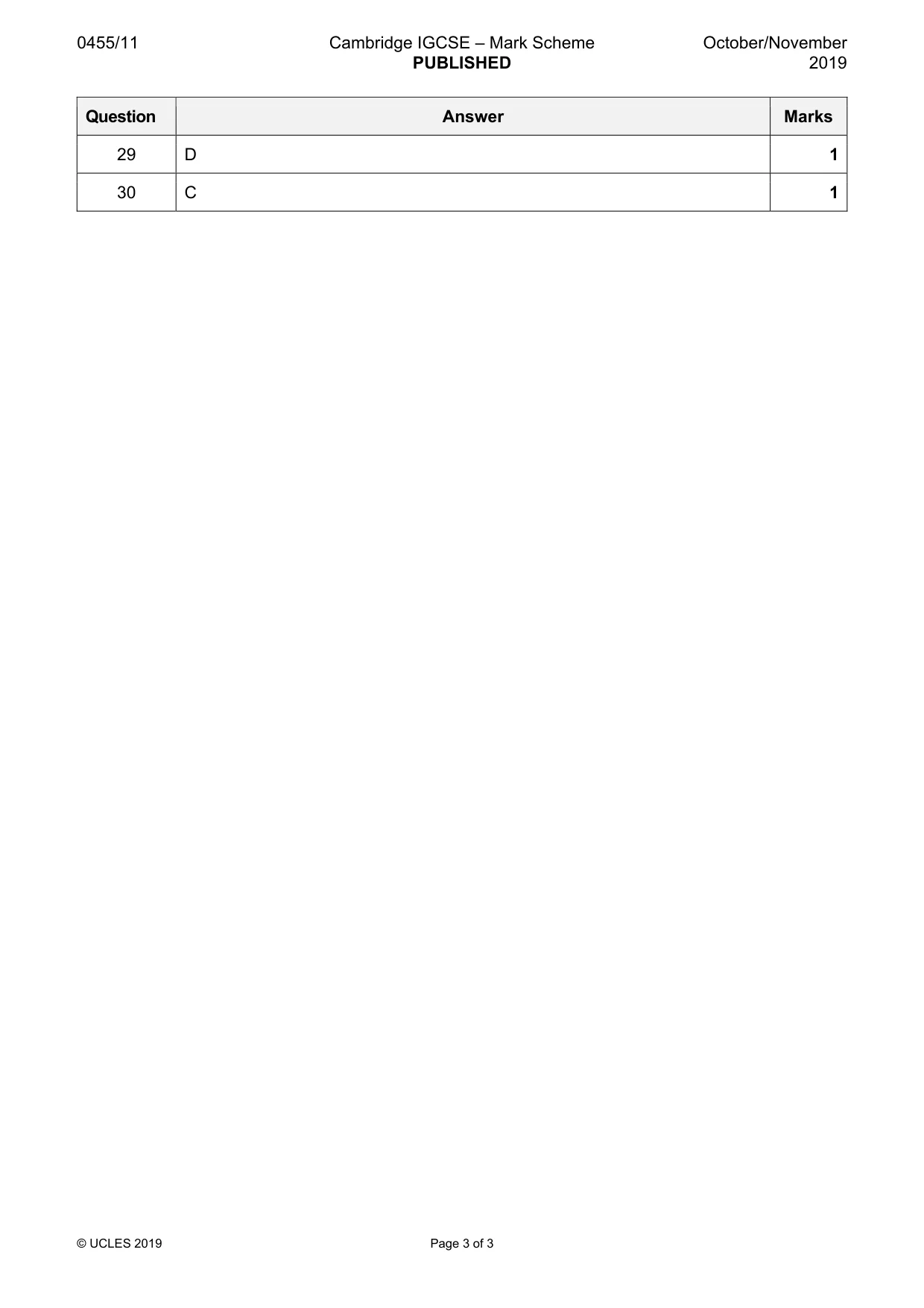 Mark scheme, page 3 of 3