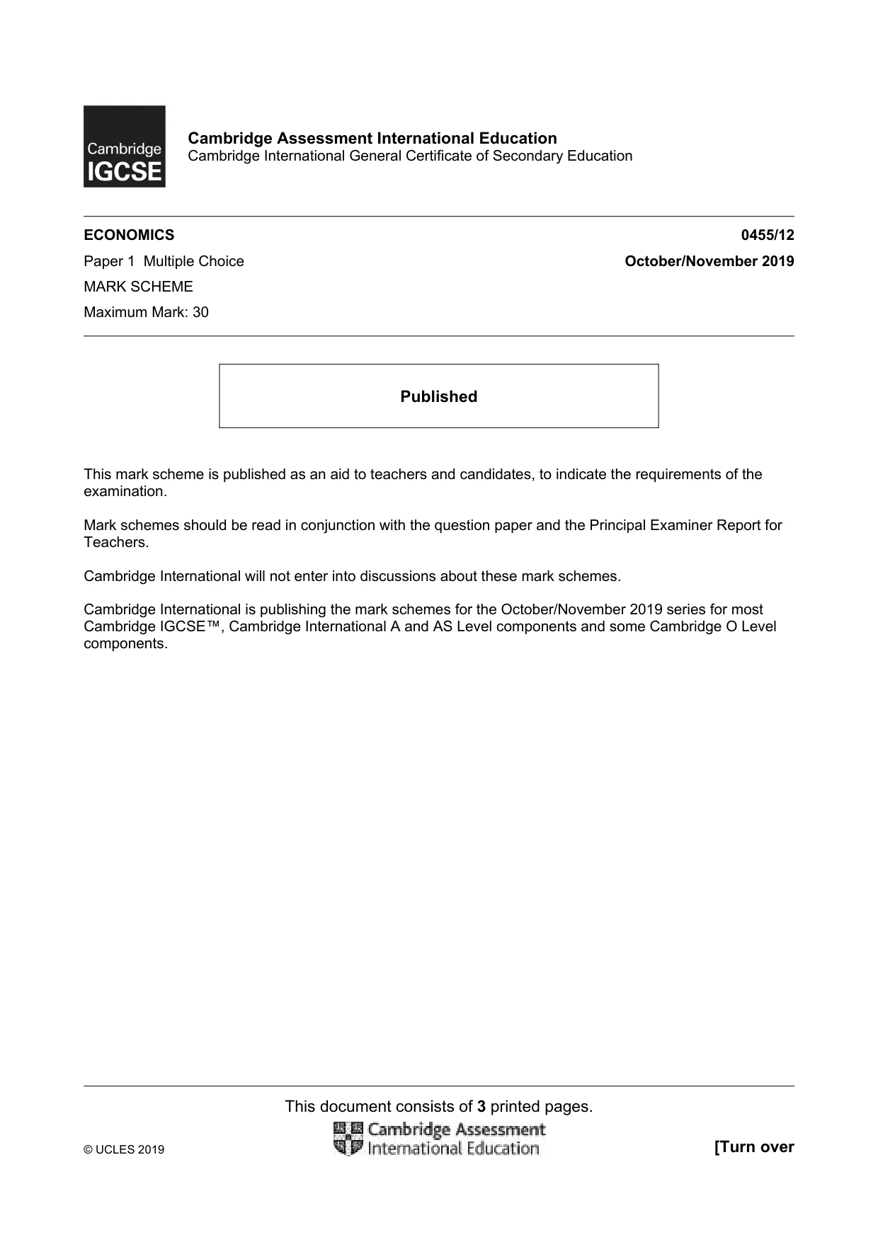 Mark scheme, page 1 of 3