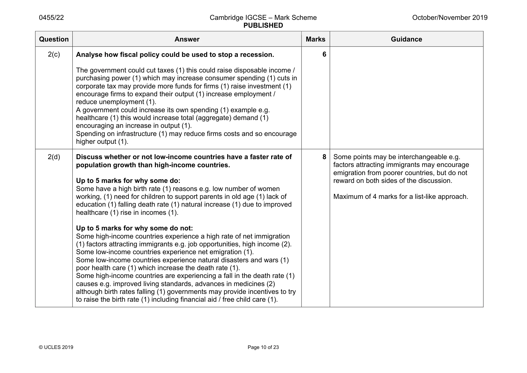 Mark scheme, page 10 of 23