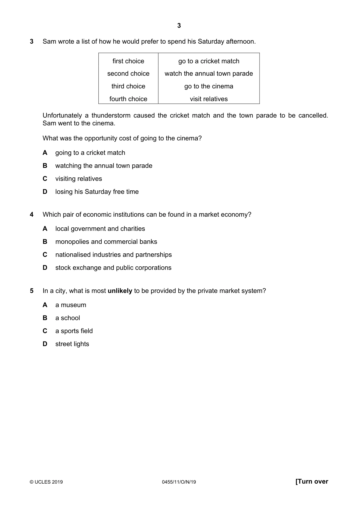Cambridge IGCSE Economics 0455 2019 Oct/Nov Paper 1 · Variant 1 question paper, page 3 of 12