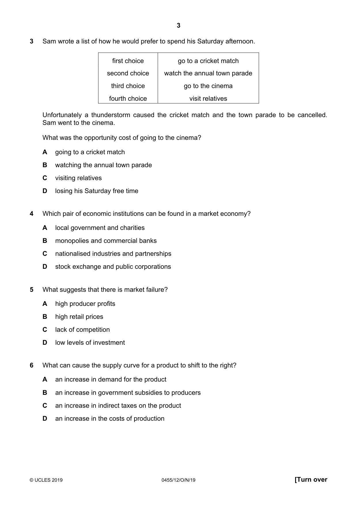Cambridge IGCSE Economics 0455 2019 Oct/Nov Paper 1 · Variant 2 question paper, page 3 of 12