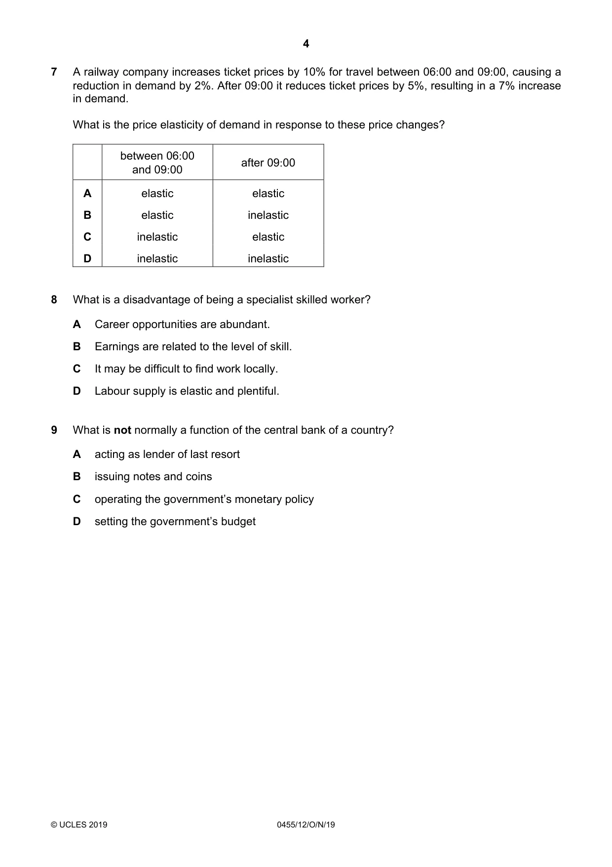 Cambridge IGCSE Economics 0455 2019 Oct/Nov Paper 1 · Variant 2 question paper, page 4 of 12
