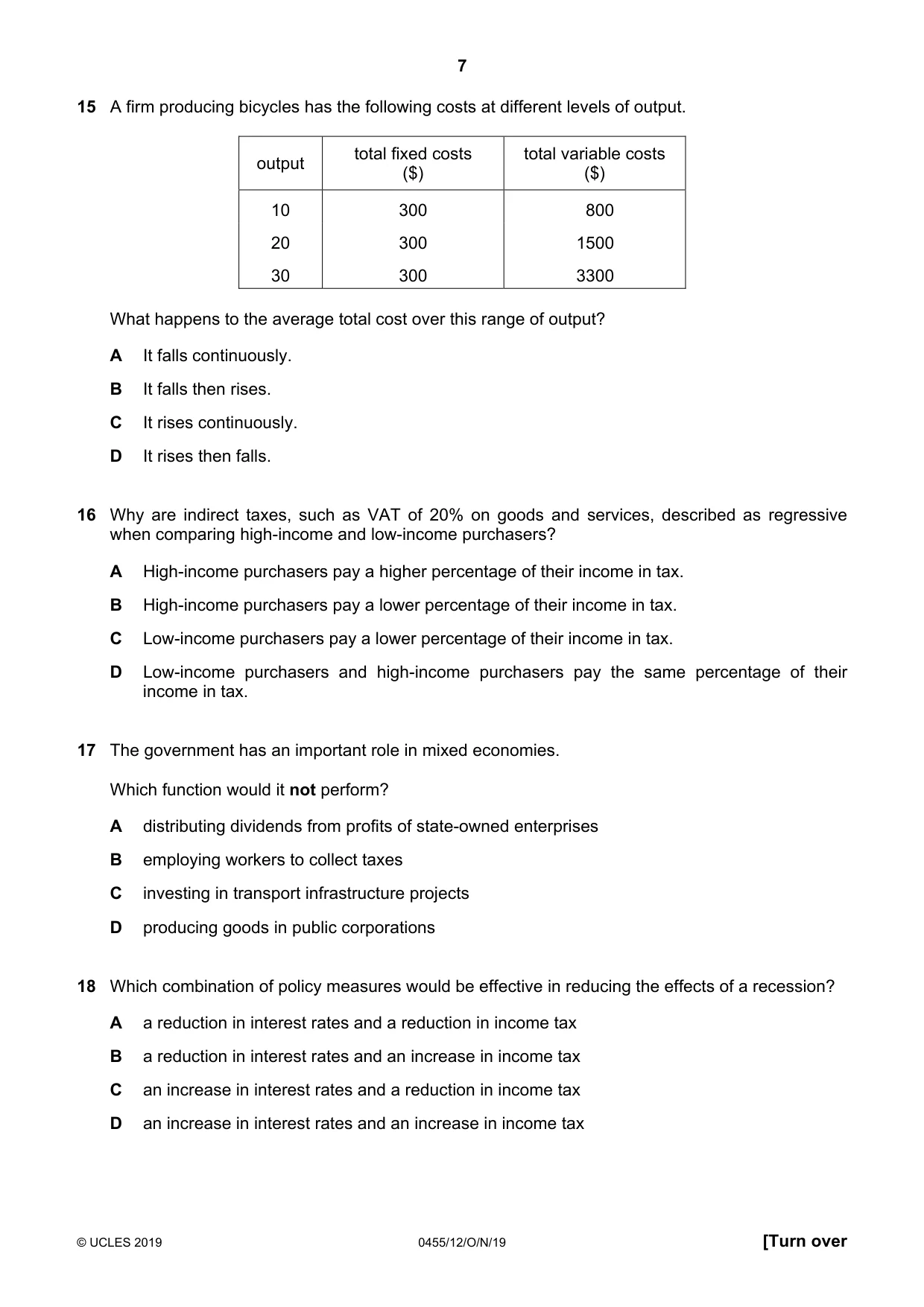 Cambridge IGCSE Economics 0455 2019 Oct/Nov Paper 1 · Variant 2 question paper, page 7 of 12