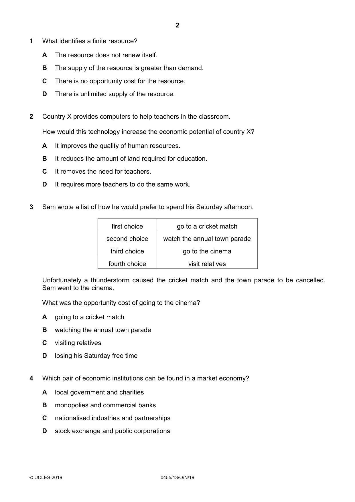 Cambridge IGCSE Economics 0455 2019 Oct/Nov Paper 1 · Variant 3 question paper, page 2 of 12