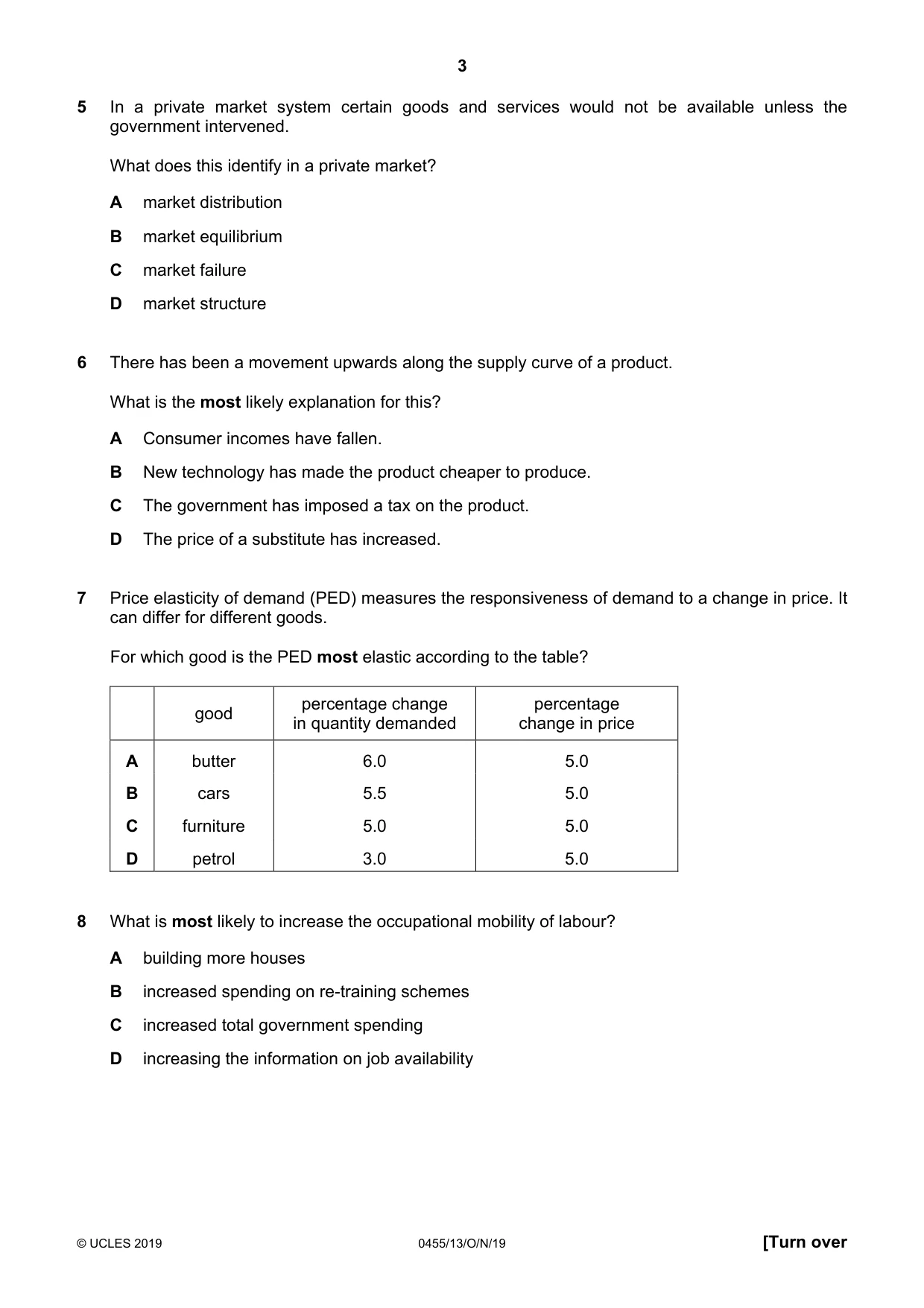 Cambridge IGCSE Economics 0455 2019 Oct/Nov Paper 1 · Variant 3 question paper, page 3 of 12