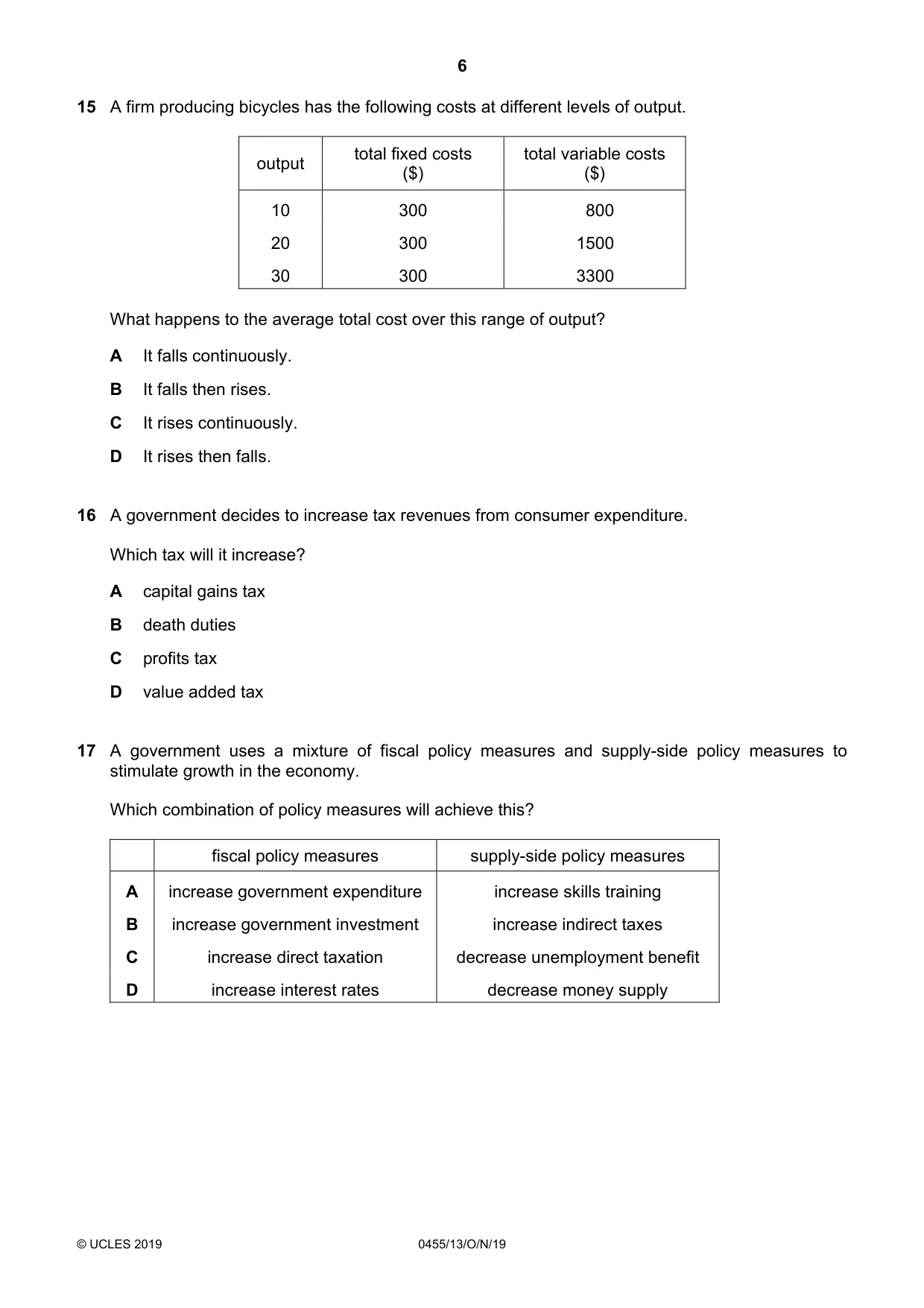 Cambridge IGCSE Economics 0455 2019 Oct/Nov Paper 1 · Variant 3 question paper, page 6 of 12