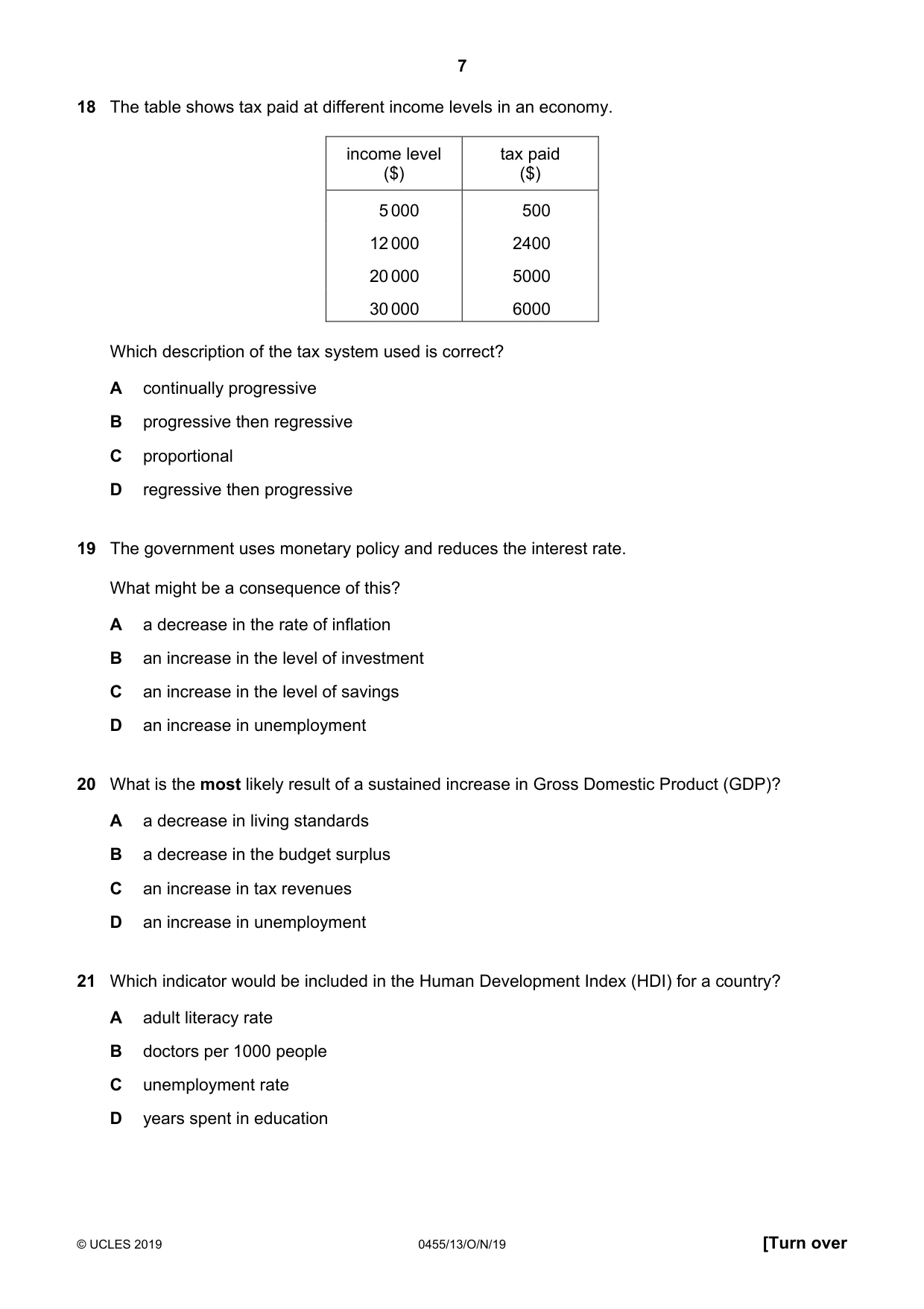 Cambridge IGCSE Economics 0455 2019 Oct/Nov Paper 1 · Variant 3 question paper, page 7 of 12