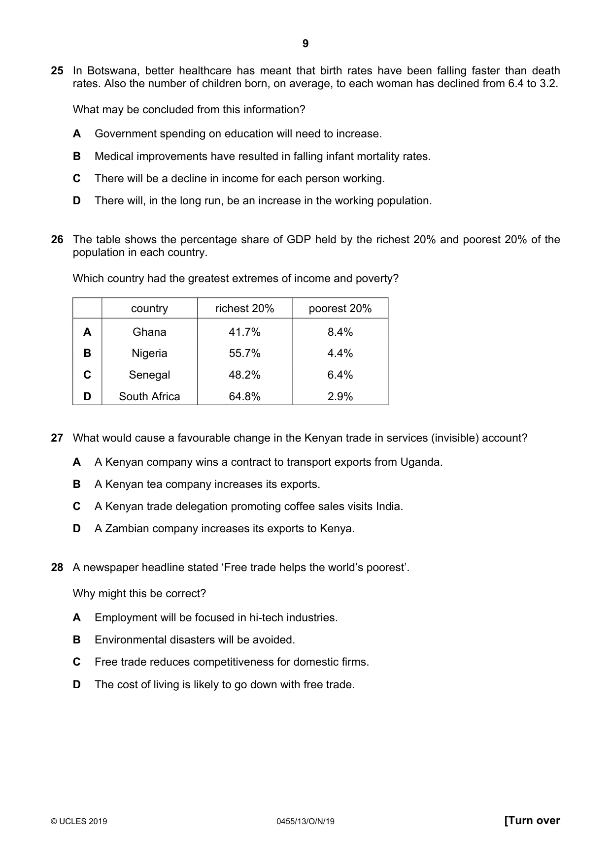 Cambridge IGCSE Economics 0455 2019 Oct/Nov Paper 1 · Variant 3 question paper, page 9 of 12