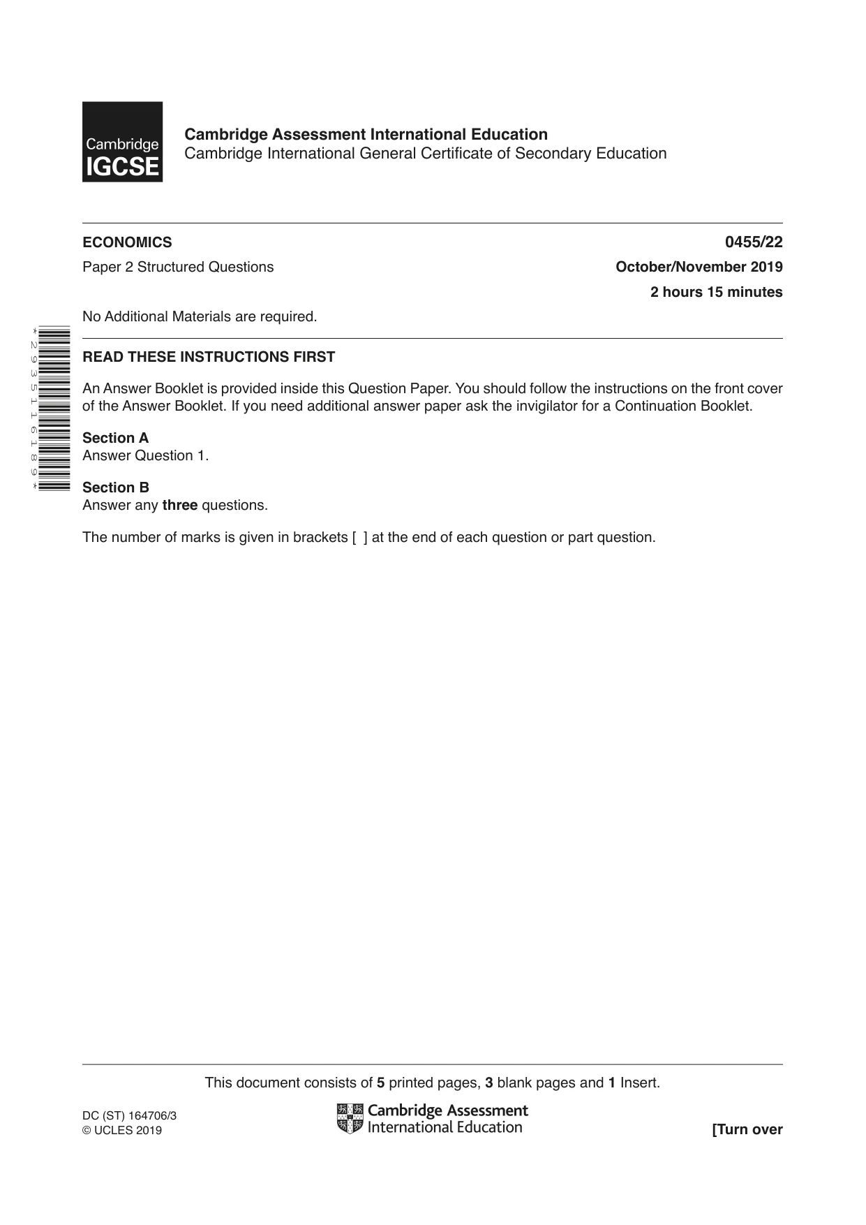 Cambridge IGCSE Economics 0455 2019 Oct/Nov Paper 2 · Variant 2 question paper, page 1 of 8