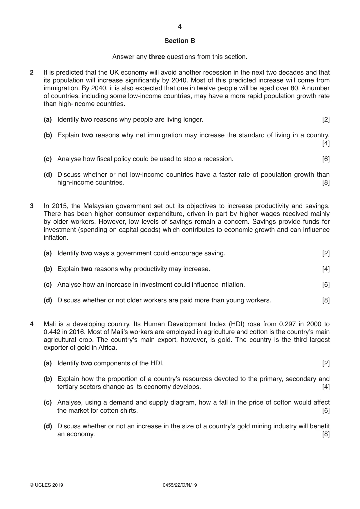 Cambridge IGCSE Economics 0455 2019 Oct/Nov Paper 2 · Variant 2 question paper, page 4 of 8