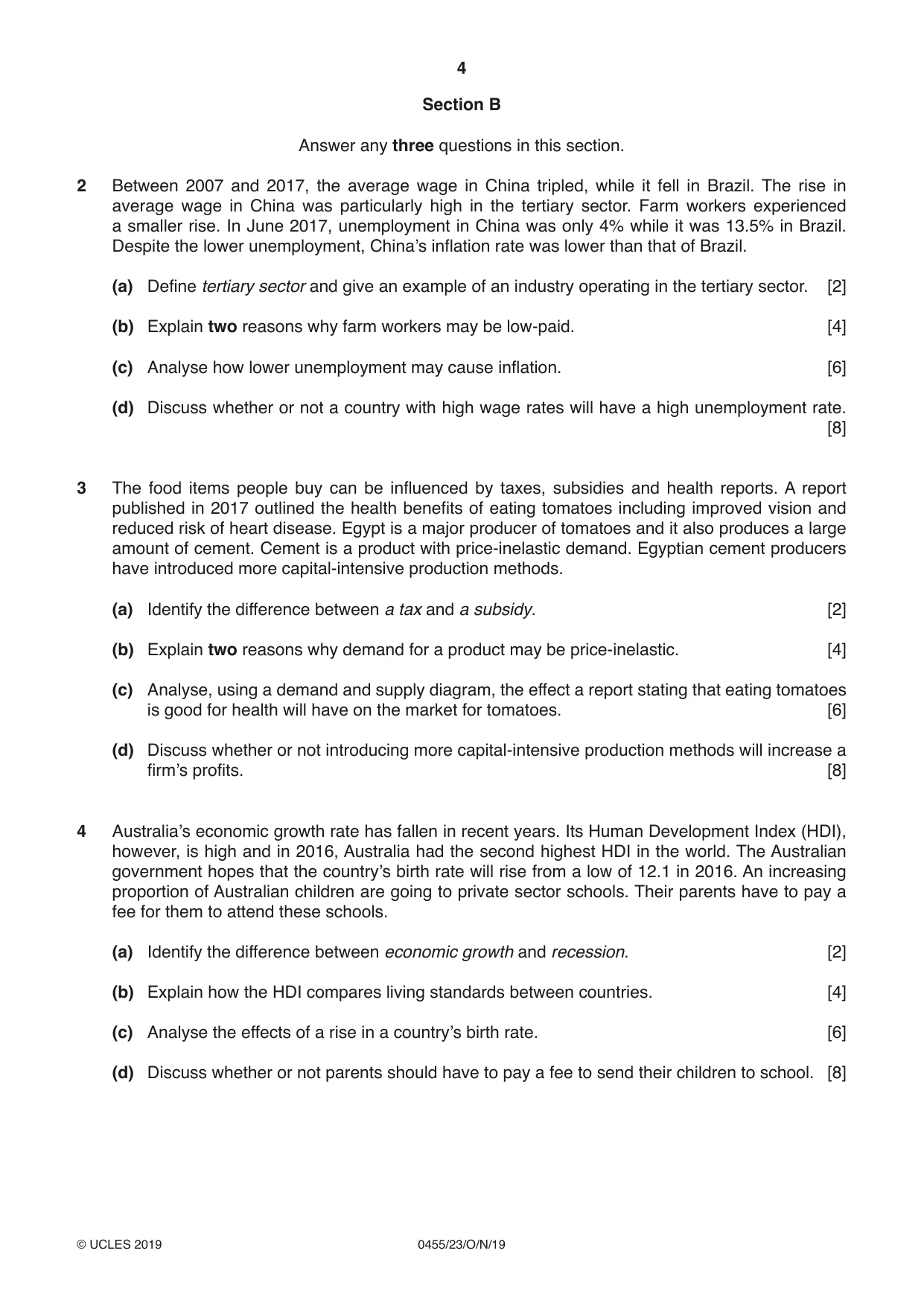 Cambridge IGCSE Economics 0455 2019 Oct/Nov Paper 2 · Variant 3 question paper, page 4 of 8