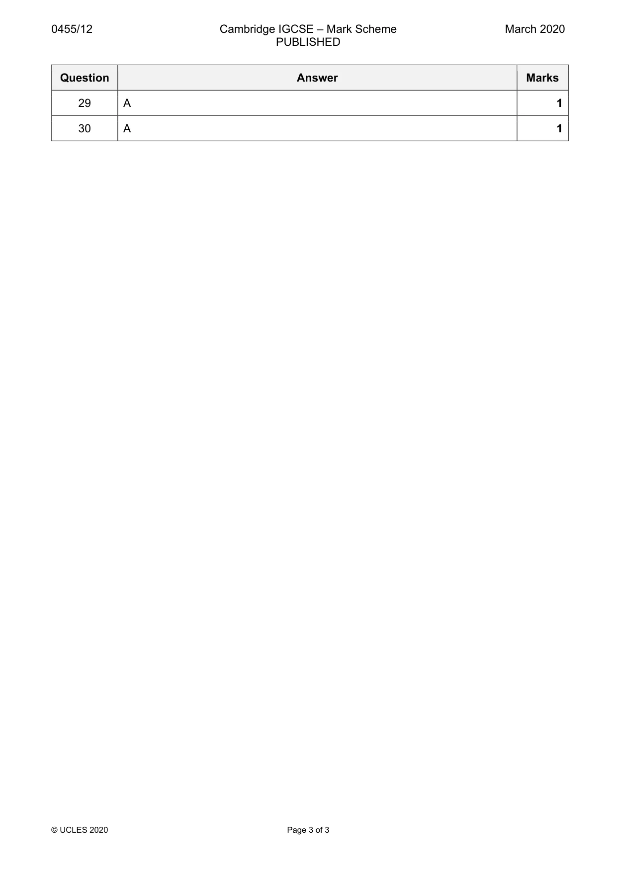 Mark scheme, page 3 of 3