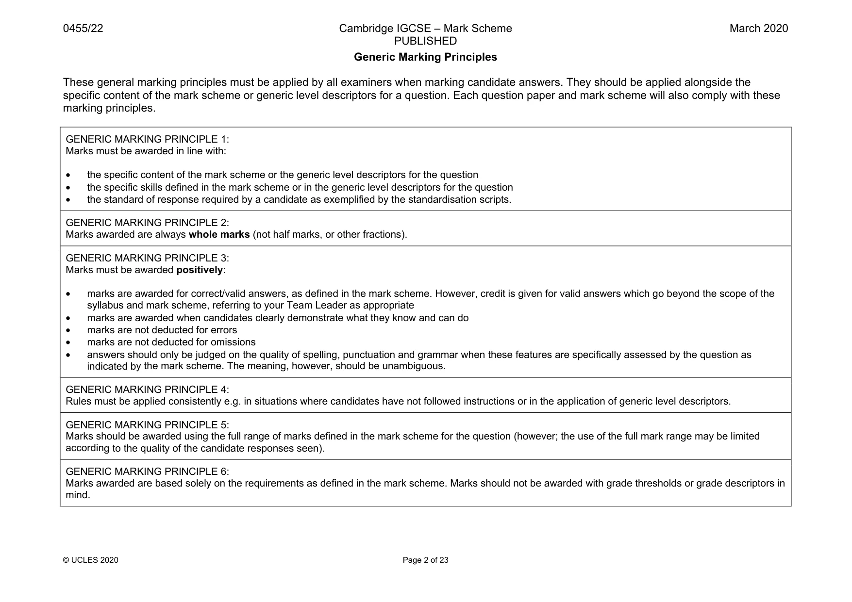 Mark scheme, page 2 of 23