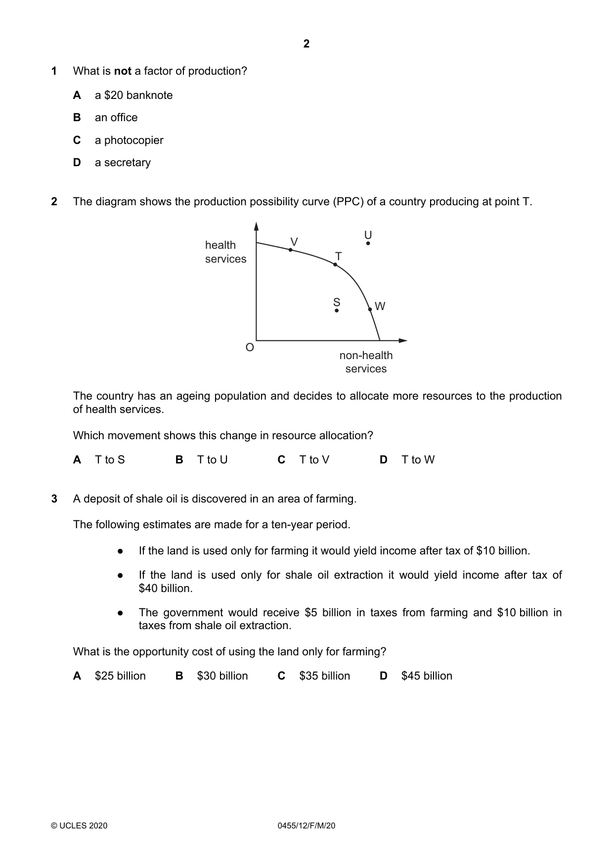 Cambridge IGCSE Economics 0455 2020 Feb/March Paper 1 · Variant 2 question paper, page 2 of 8