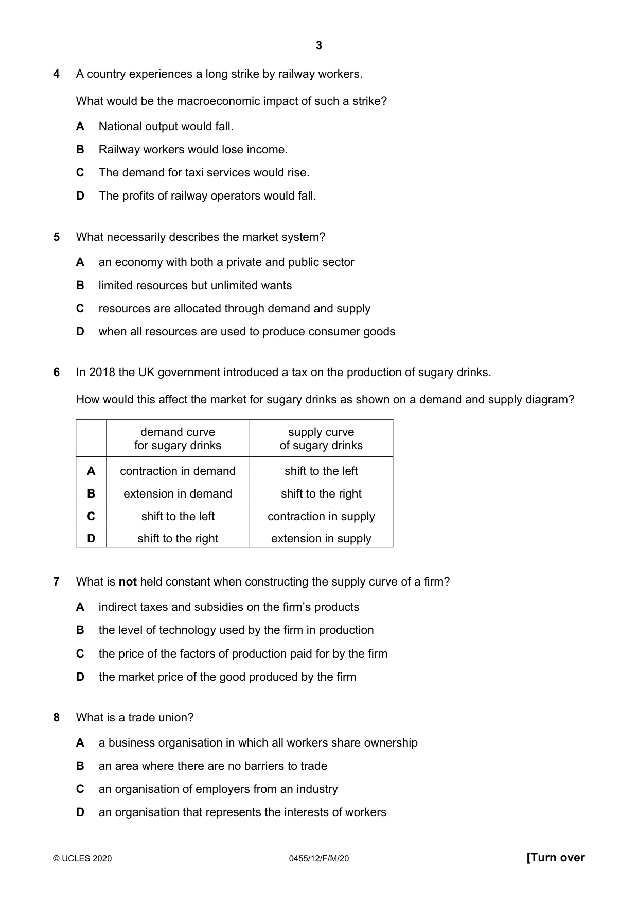 Cambridge IGCSE Economics 0455 2020 Feb/March Paper 1 · Variant 2 question paper, page 3 of 8