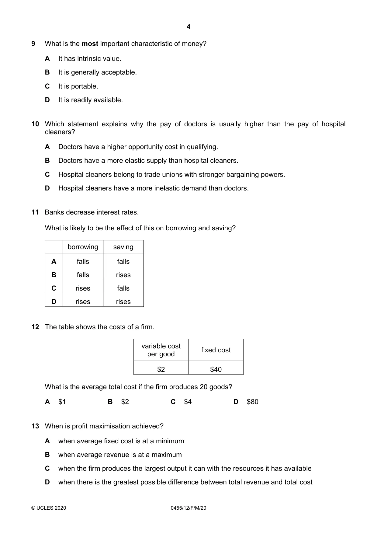 Cambridge IGCSE Economics 0455 2020 Feb/March Paper 1 · Variant 2 question paper, page 4 of 8