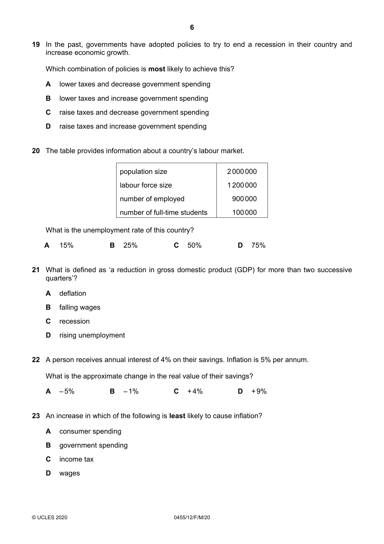 Cambridge IGCSE Economics 0455 2020 Feb/March Paper 1 · Variant 2 question paper, page 6 of 8