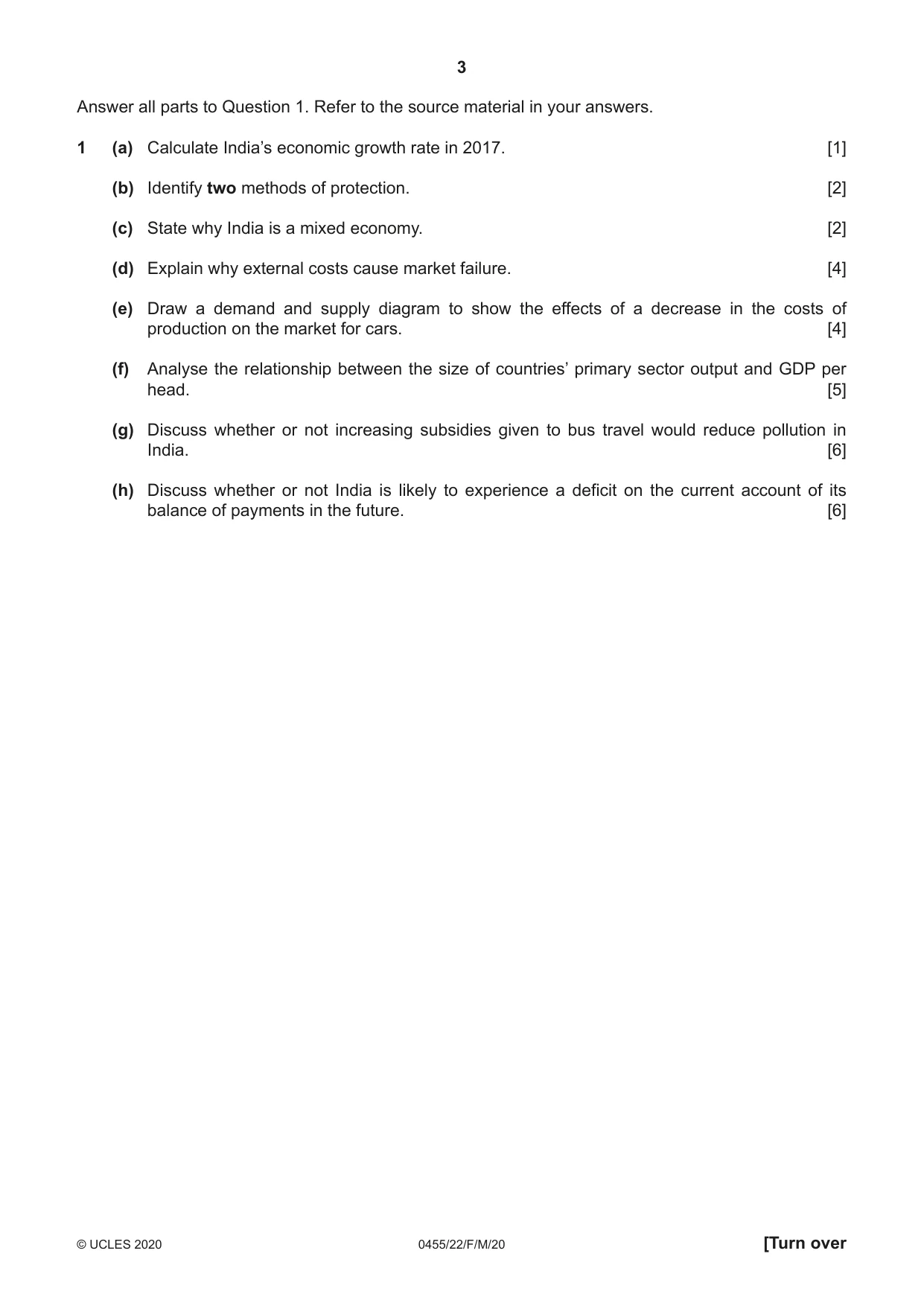 Cambridge IGCSE Economics 0455 2020 Feb/March Paper 2 · Variant 2 question paper, page 3 of 8