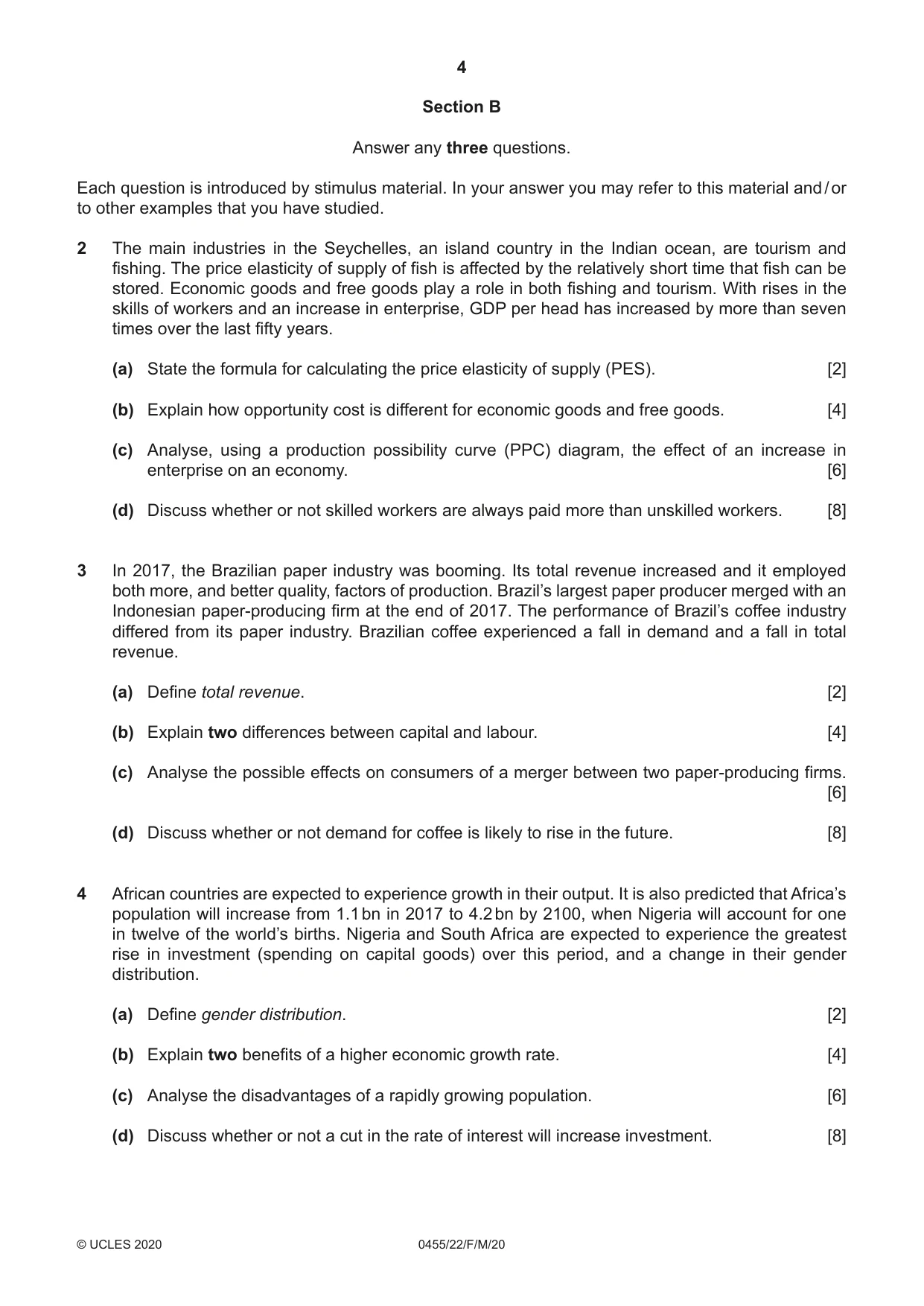 Cambridge IGCSE Economics 0455 2020 Feb/March Paper 2 · Variant 2 question paper, page 4 of 8