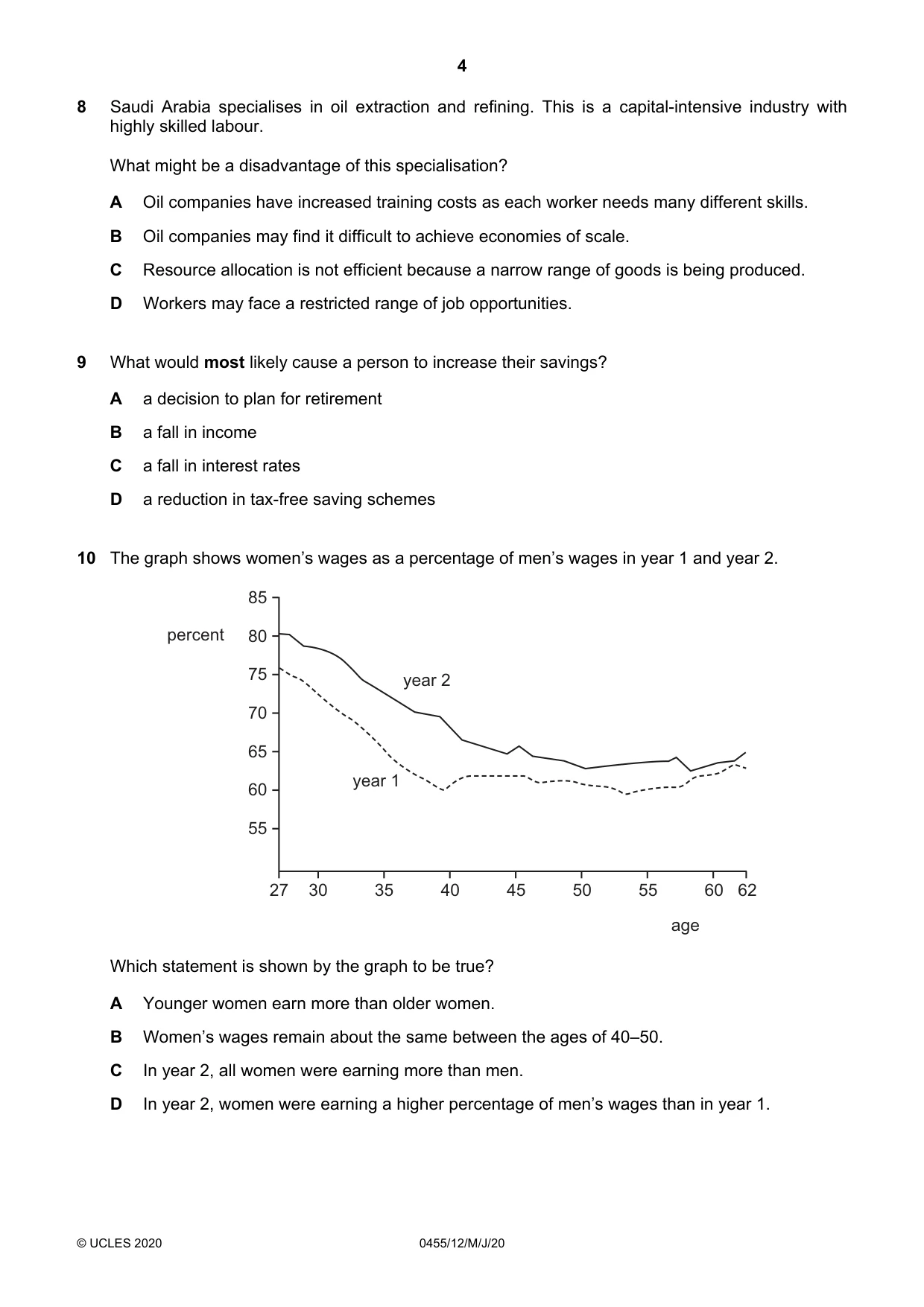 Cambridge IGCSE Economics 0455 2020 May/June Paper 1 · Variant 2 question paper, page 4 of 12