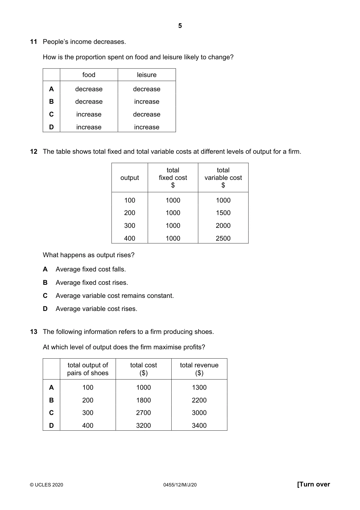 Cambridge IGCSE Economics 0455 2020 May/June Paper 1 · Variant 2 question paper, page 5 of 12