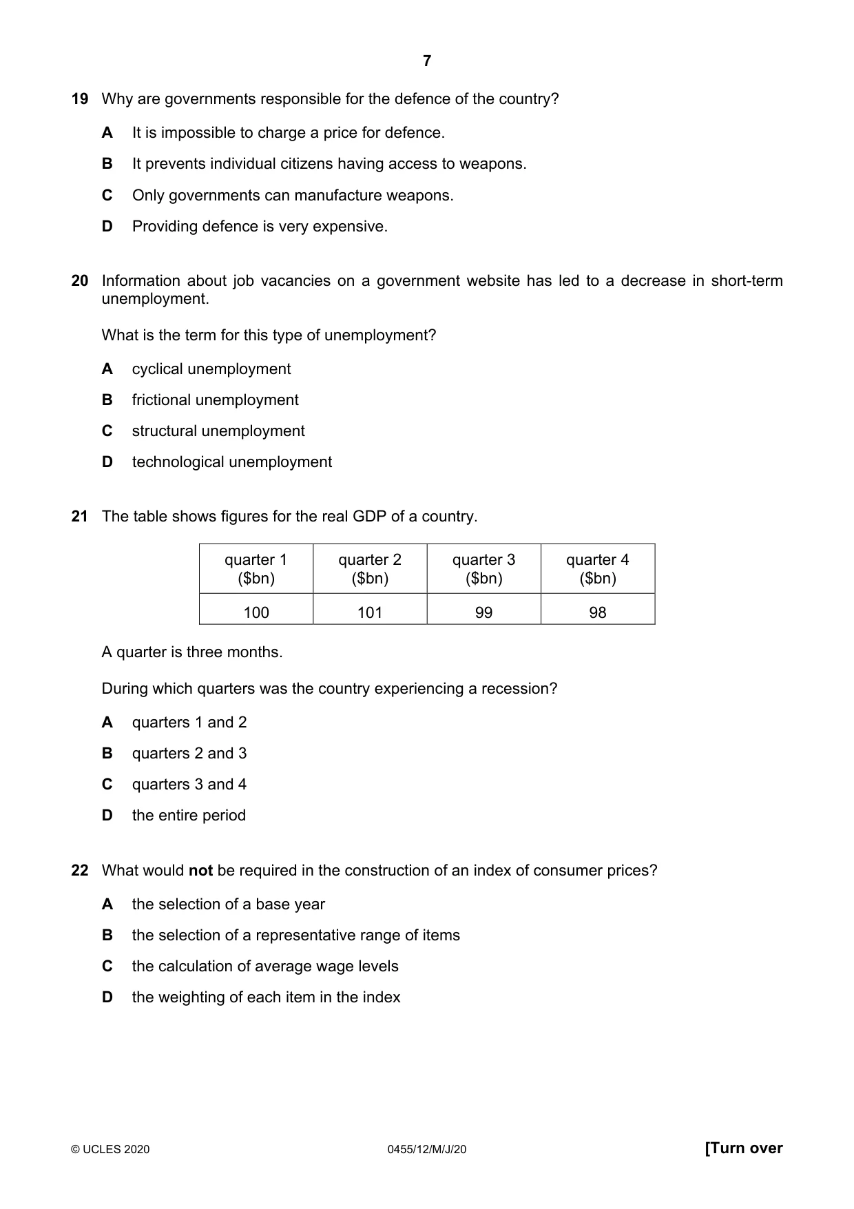 Cambridge IGCSE Economics 0455 2020 May/June Paper 1 · Variant 2 question paper, page 7 of 12