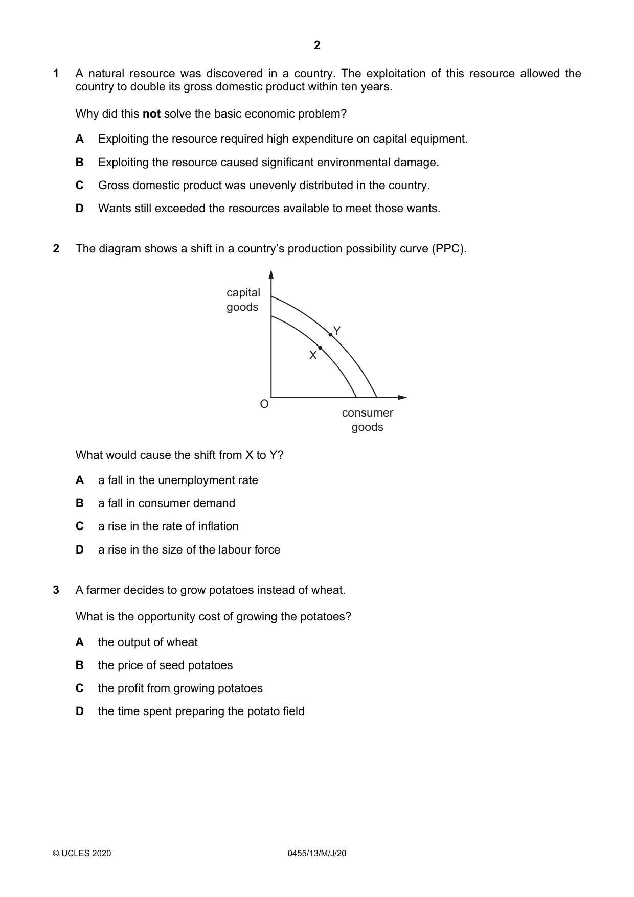 Cambridge IGCSE Economics 0455 2020 May/June Paper 1 · Variant 3 question paper, page 2 of 12