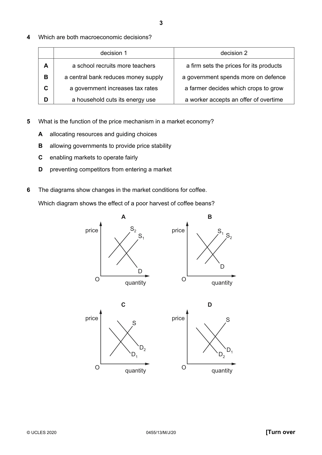 Cambridge IGCSE Economics 0455 2020 May/June Paper 1 · Variant 3 question paper, page 3 of 12