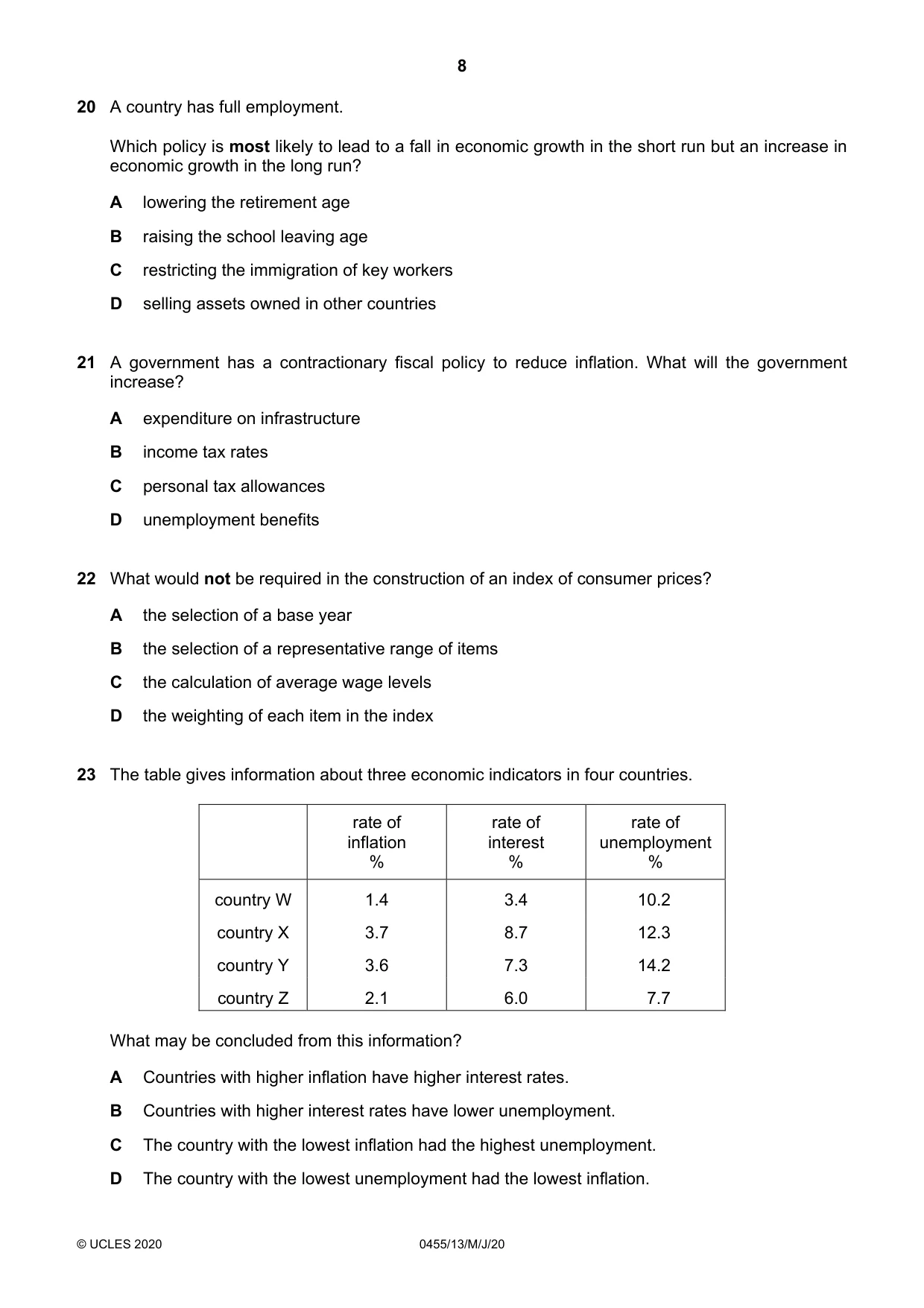 Cambridge IGCSE Economics 0455 2020 May/June Paper 1 · Variant 3 question paper, page 8 of 12