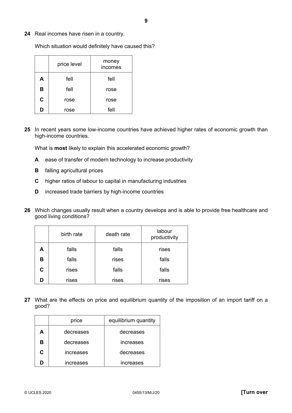 Cambridge IGCSE Economics 0455 2020 May/June Paper 1 · Variant 3 question paper, page 9 of 12