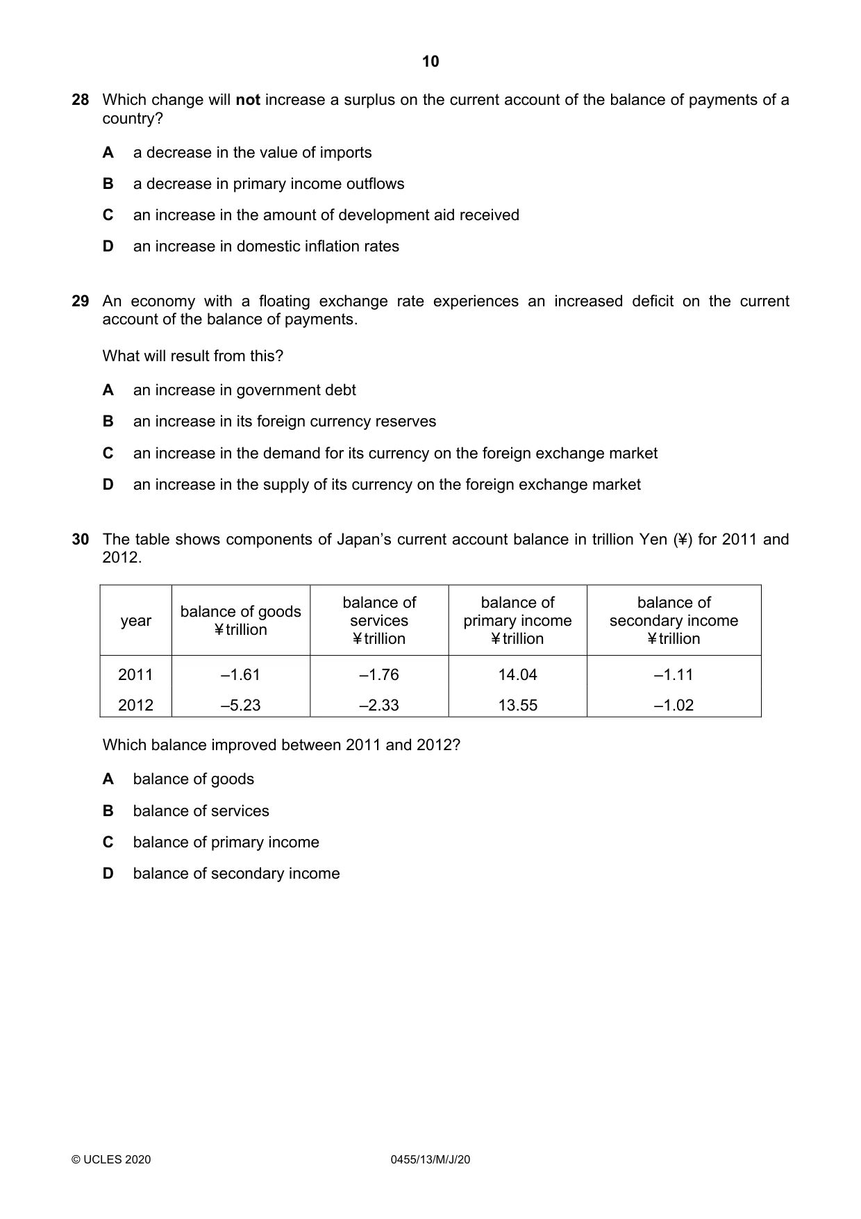 Cambridge IGCSE Economics 0455 2020 May/June Paper 1 · Variant 3 question paper, page 10 of 12