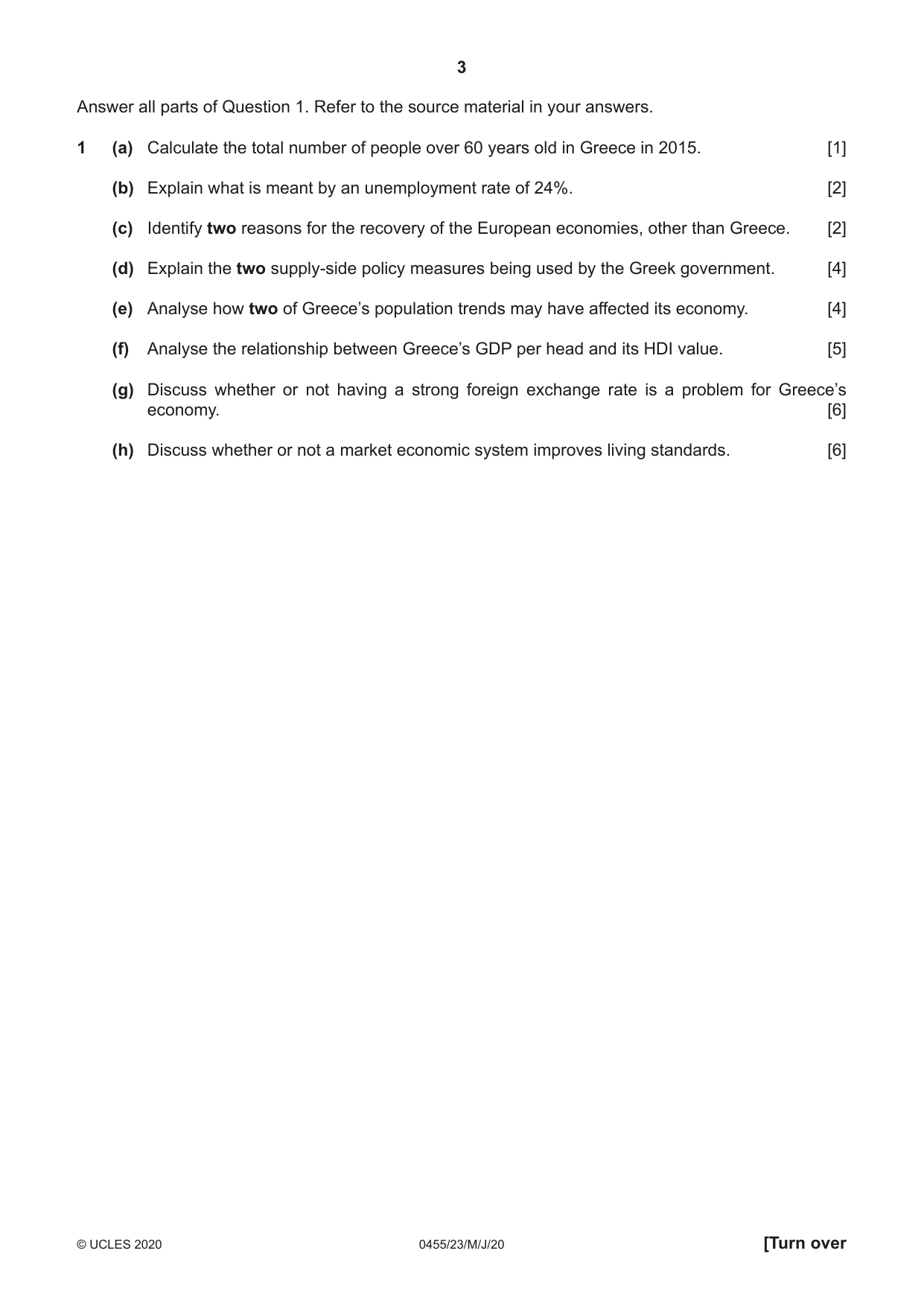 Cambridge IGCSE Economics 0455 2020 May/June Paper 2 · Variant 3 question paper, page 3 of 8