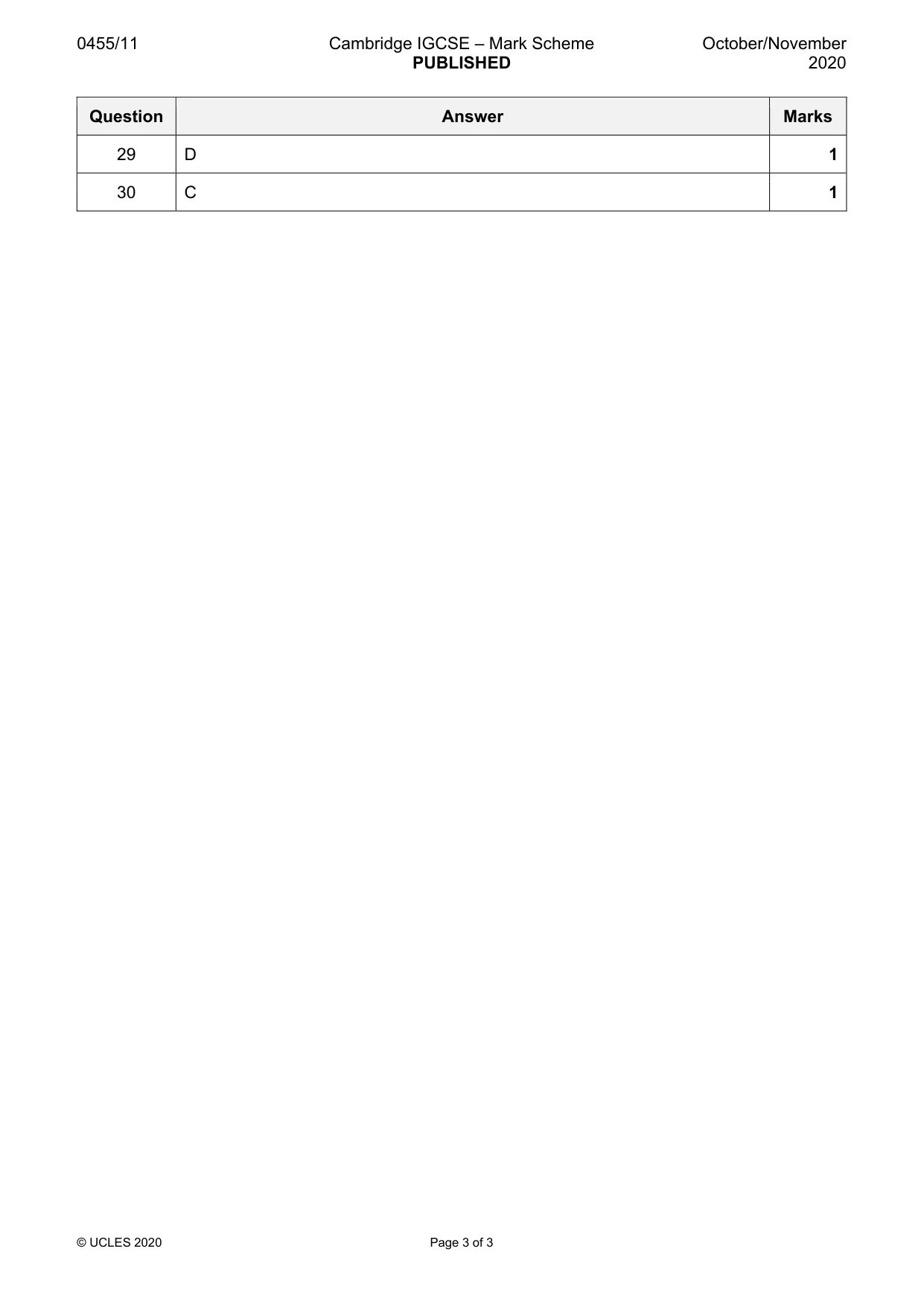 Mark scheme, page 3 of 3