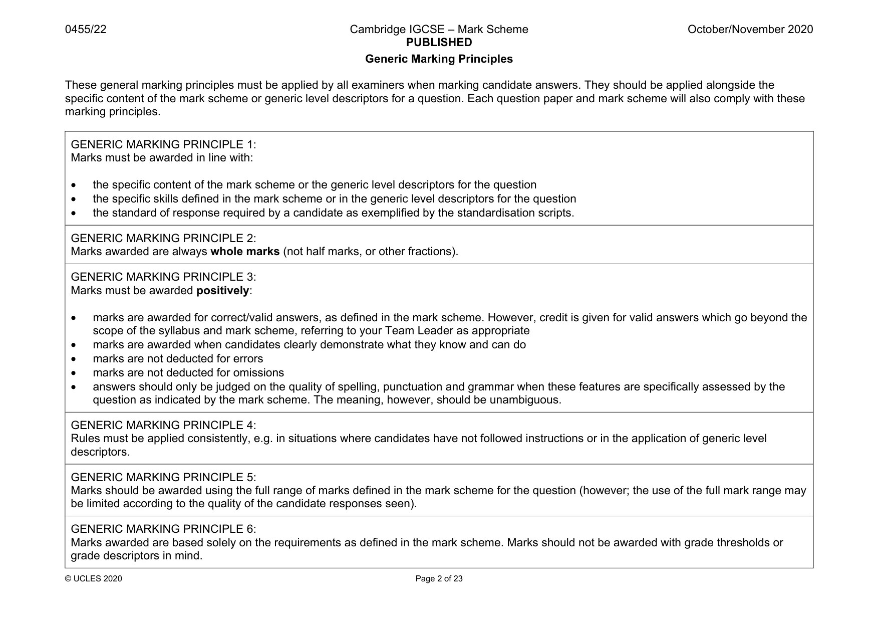 Mark scheme, page 2 of 23