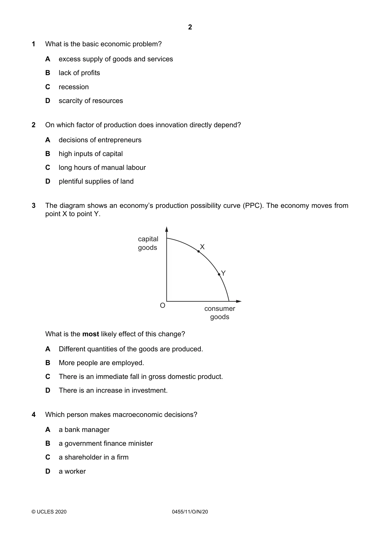 Cambridge IGCSE Economics 0455 2020 Oct/Nov Paper 1 · Variant 1 question paper, page 2 of 12