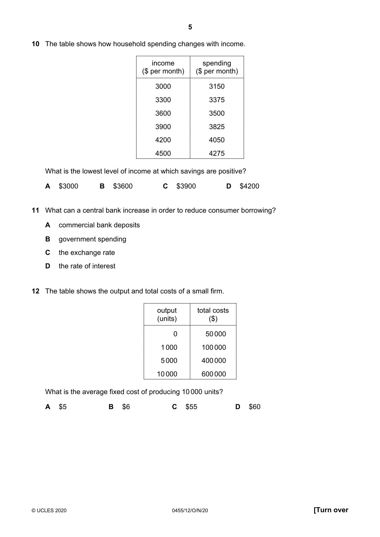 Cambridge IGCSE Economics 0455 2020 Oct/Nov Paper 1 · Variant 2 question paper, page 5 of 12