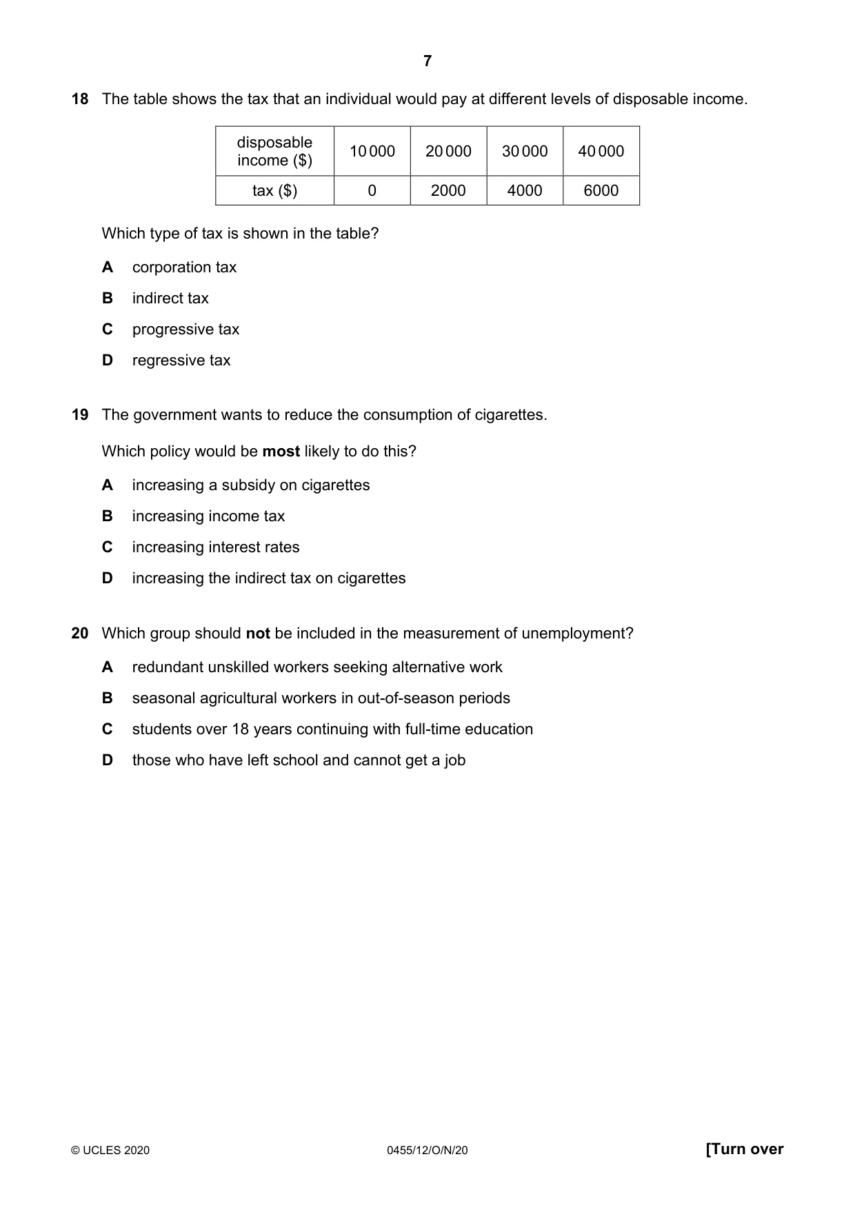 Cambridge IGCSE Economics 0455 2020 Oct/Nov Paper 1 · Variant 2 question paper, page 7 of 12