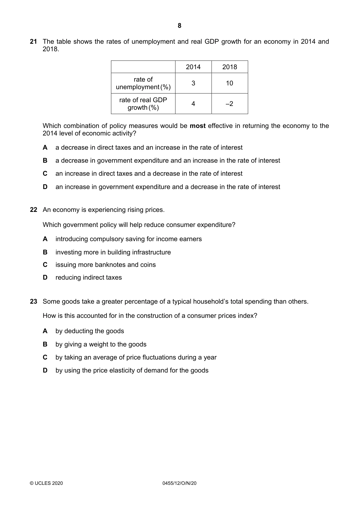 Cambridge IGCSE Economics 0455 2020 Oct/Nov Paper 1 · Variant 2 question paper, page 8 of 12