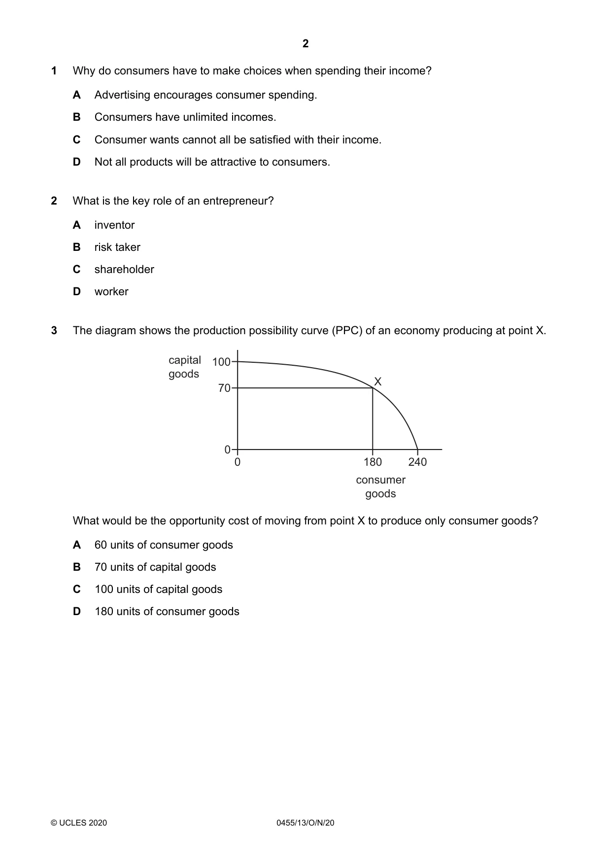 Cambridge IGCSE Economics 0455 2020 Oct/Nov Paper 1 · Variant 3 question paper, page 2 of 12