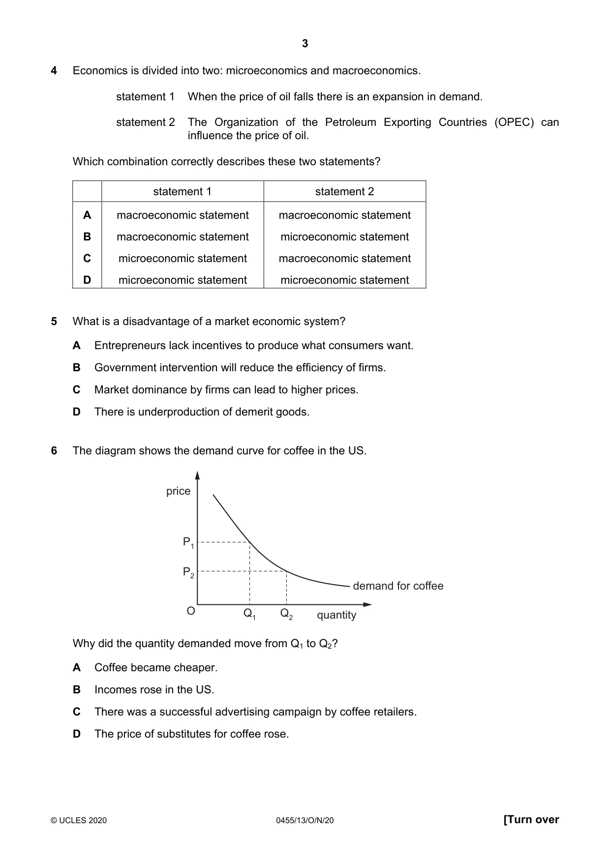 Cambridge IGCSE Economics 0455 2020 Oct/Nov Paper 1 · Variant 3 question paper, page 3 of 12